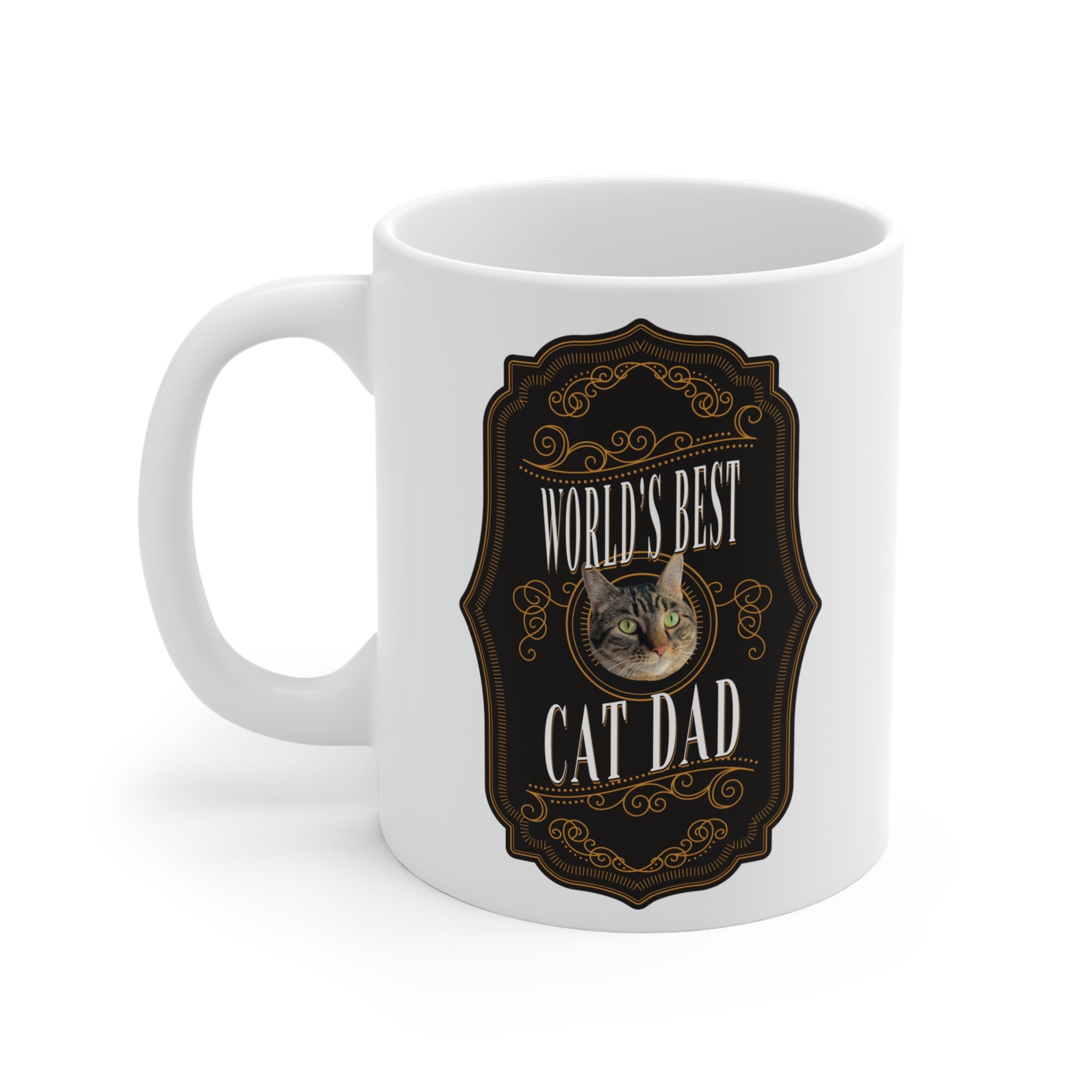 Custom World's Best Cat Dad Whiskey Label Cat Mug