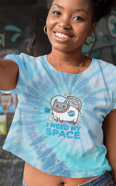 I Need My Space Tie-Dye Cat Crop Top